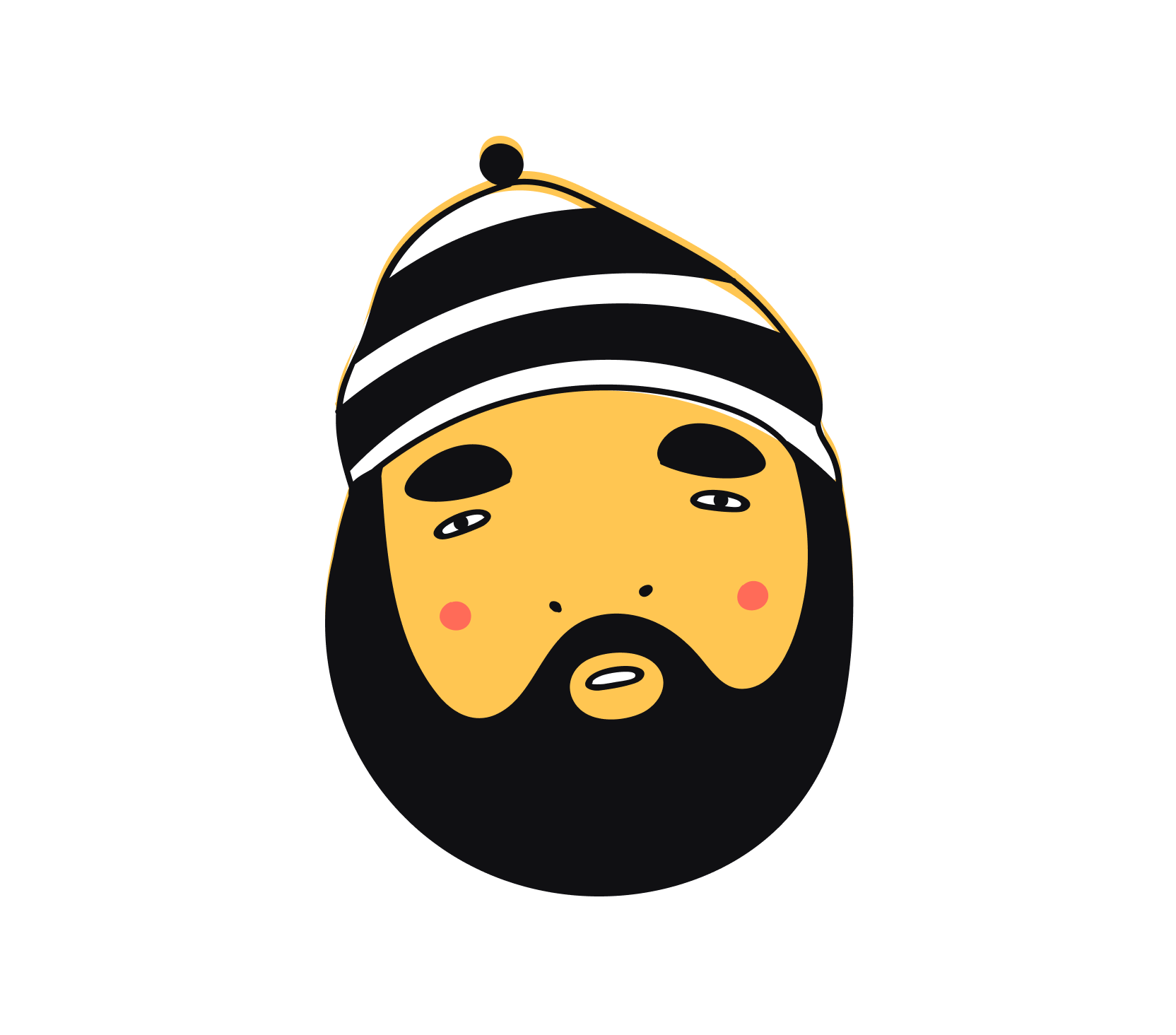 Illustration of a face with a beanie and beard on a white background