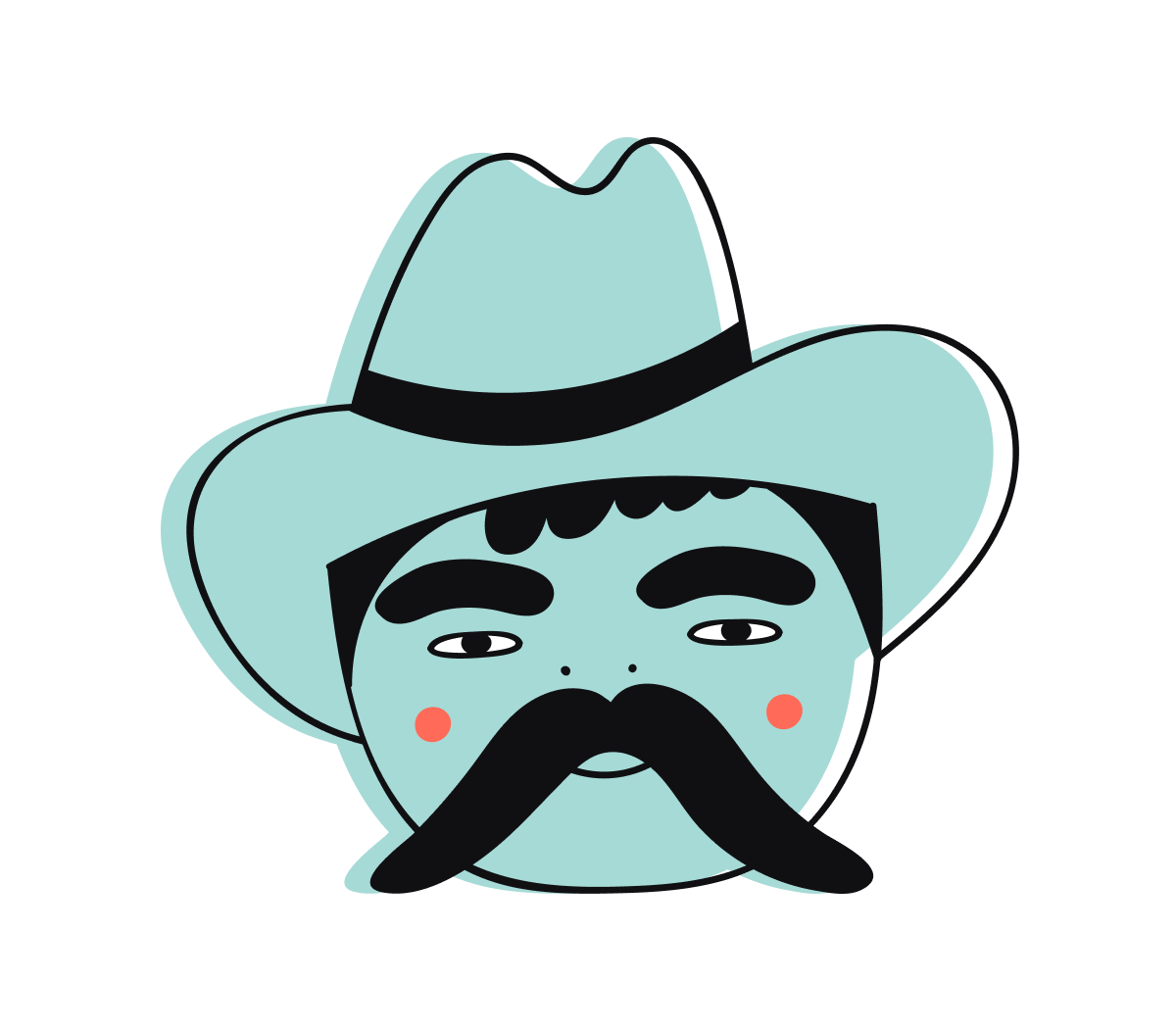 Illustration of a face wearing a cowboy hat on a white background