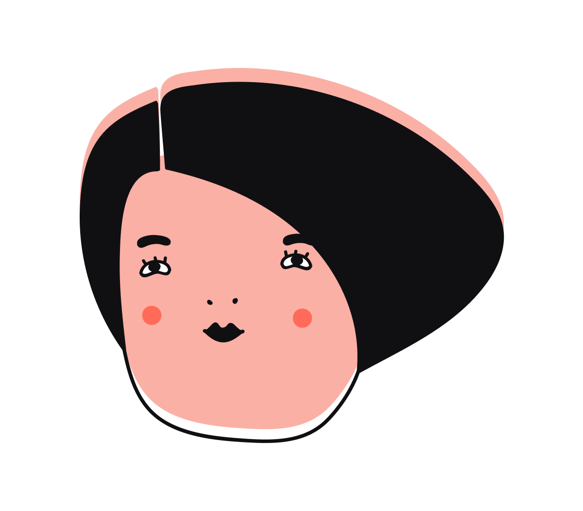 Illustration of a face with black hair on a white background