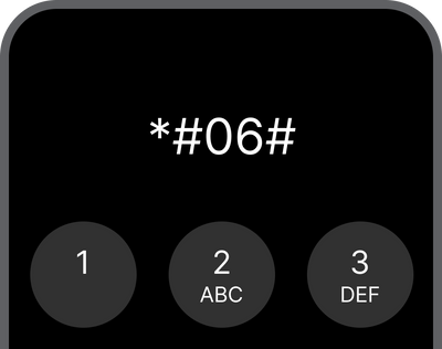 Numeric keypad with '#06#' displayed on a black background