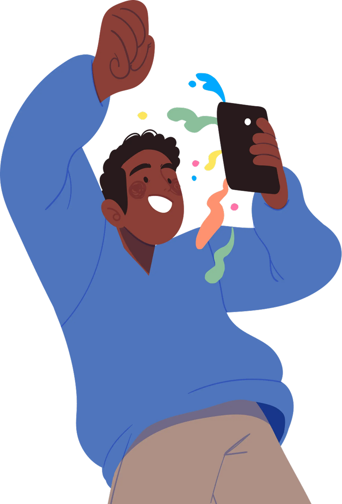 Illustration of a person taking a selfie with a phone, surrounded by colorful graphics.